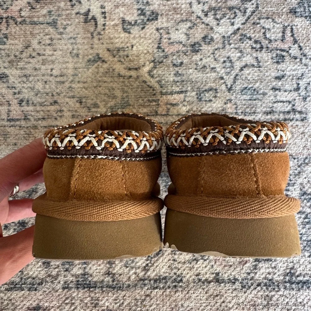 UGG Kids Brown Suede Slip-On Clog with Braided Trim